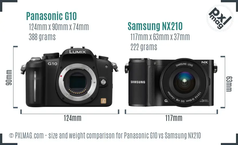 Panasonic G10 vs Samsung NX210 size comparison