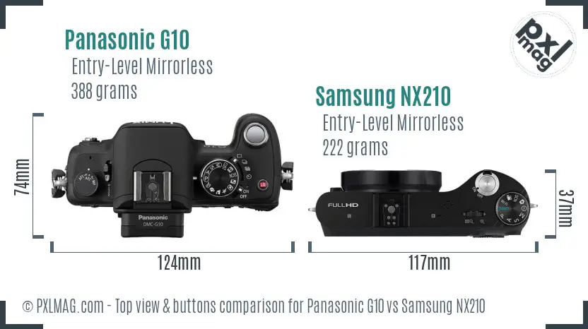 Panasonic G10 vs Samsung NX210 top view buttons comparison
