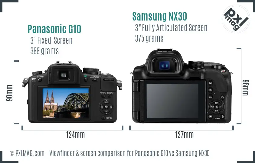 Panasonic G10 vs Samsung NX30 Screen and Viewfinder comparison