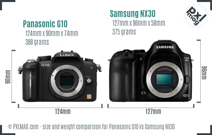 Panasonic G10 vs Samsung NX30 size comparison