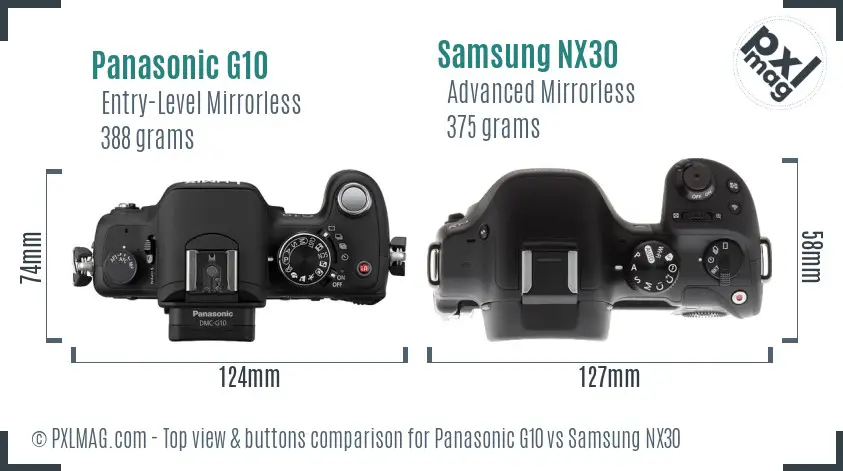 Panasonic G10 vs Samsung NX30 top view buttons comparison