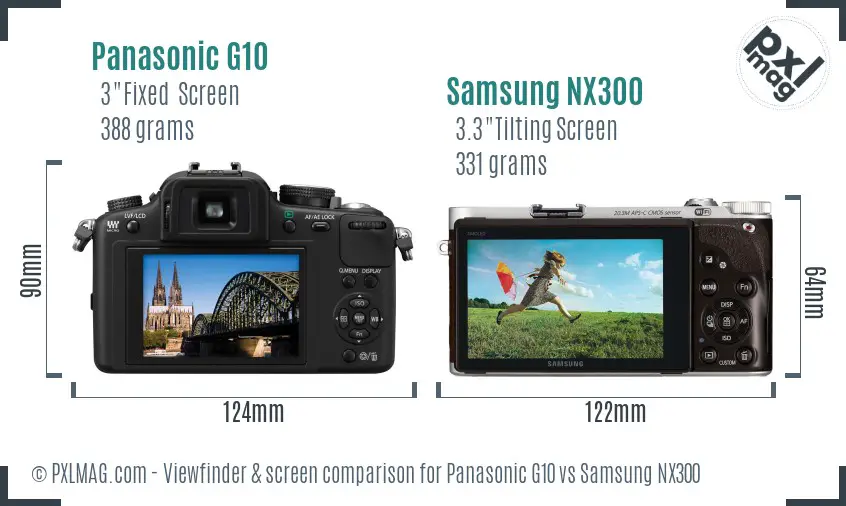 Panasonic G10 vs Samsung NX300 Screen and Viewfinder comparison