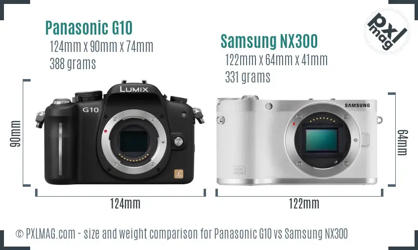 Panasonic G10 vs Samsung NX300 size comparison