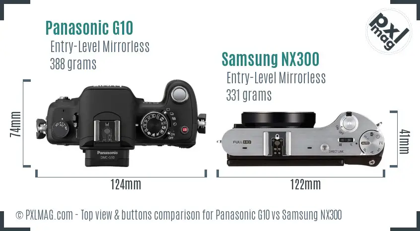 Panasonic G10 vs Samsung NX300 top view buttons comparison
