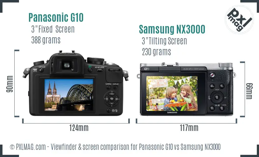 Panasonic G10 vs Samsung NX3000 Screen and Viewfinder comparison