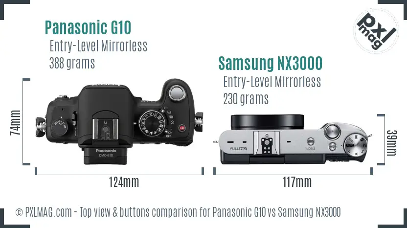 Panasonic G10 vs Samsung NX3000 top view buttons comparison