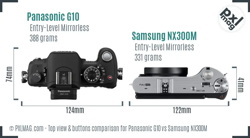 Panasonic G10 vs Samsung NX300M top view buttons comparison Panasonic G10 vs Samsung NX300M top view buttons comparison