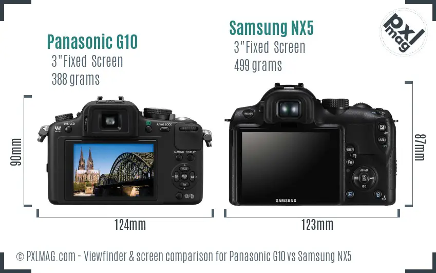 Panasonic G10 vs Samsung NX5 Screen and Viewfinder comparison