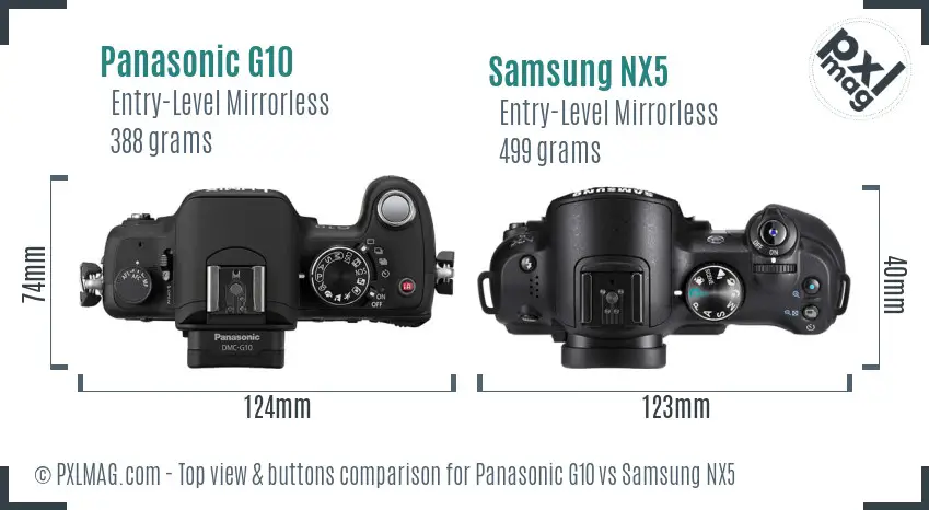 Panasonic G10 vs Samsung NX5 top view buttons comparison
