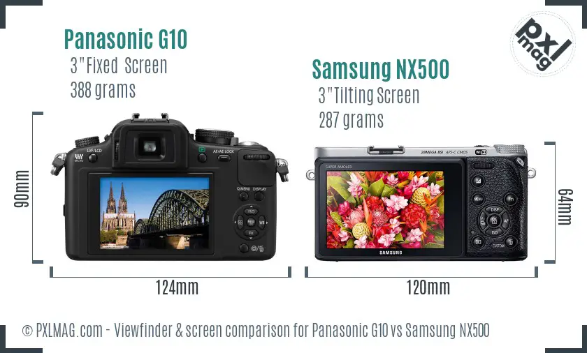 Panasonic G10 vs Samsung NX500 Screen and Viewfinder comparison