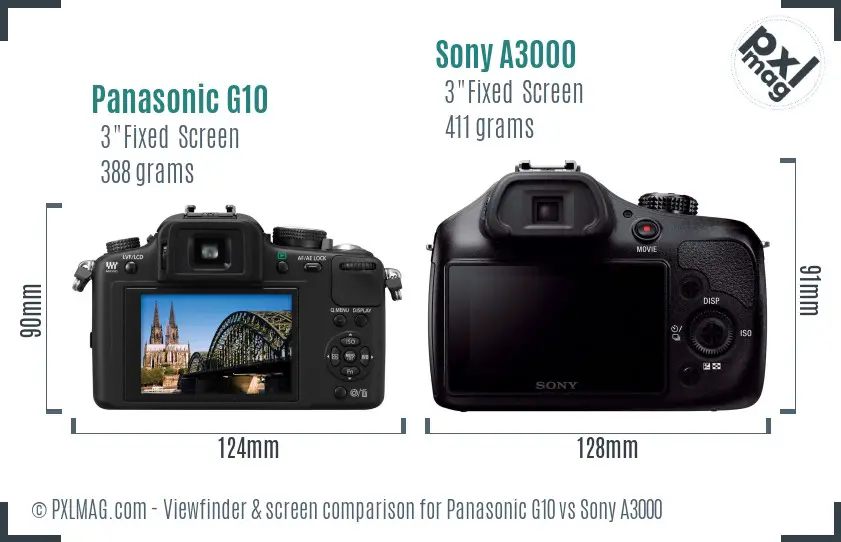 Panasonic G10 vs Sony A3000 Screen and Viewfinder comparison