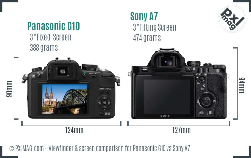 Panasonic G10 vs Sony A7 Screen and Viewfinder comparison