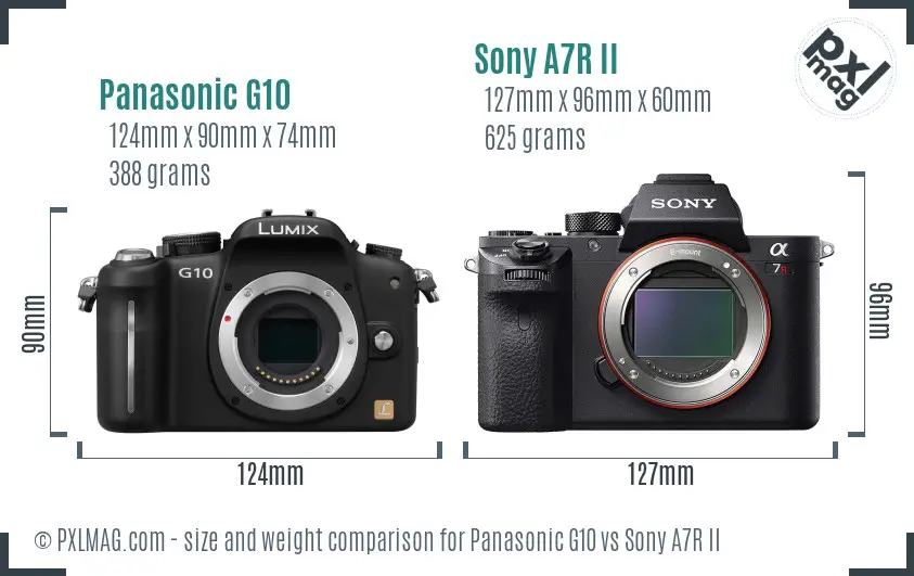Panasonic G10 vs Sony A7R II size comparison