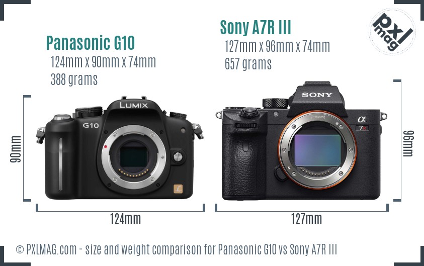 Panasonic G10 vs Sony A7R III size comparison