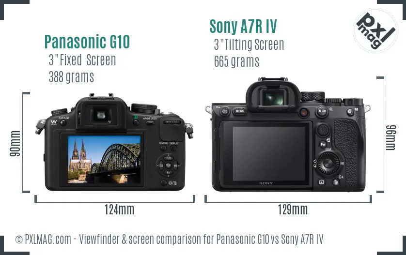 Panasonic G10 vs Sony A7R IV Screen and Viewfinder comparison