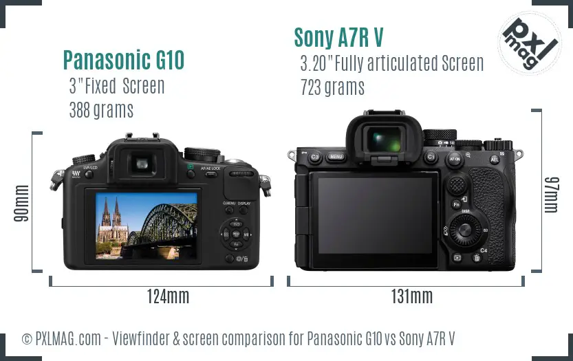 Panasonic G10 vs Sony A7R V Screen and Viewfinder comparison