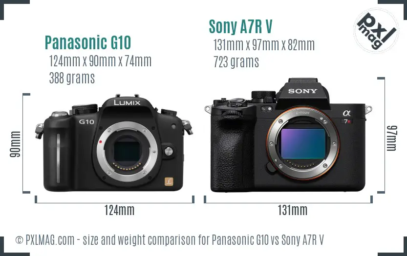 Panasonic G10 vs Sony A7R V size comparison