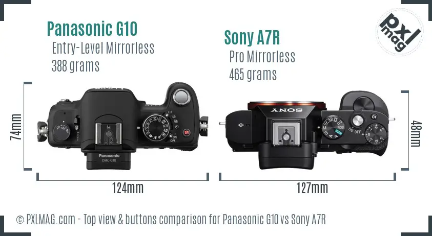 Panasonic G10 vs Sony A7R top view buttons comparison