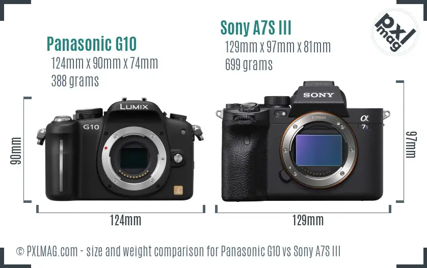 Panasonic G10 vs Sony A7S III size comparison