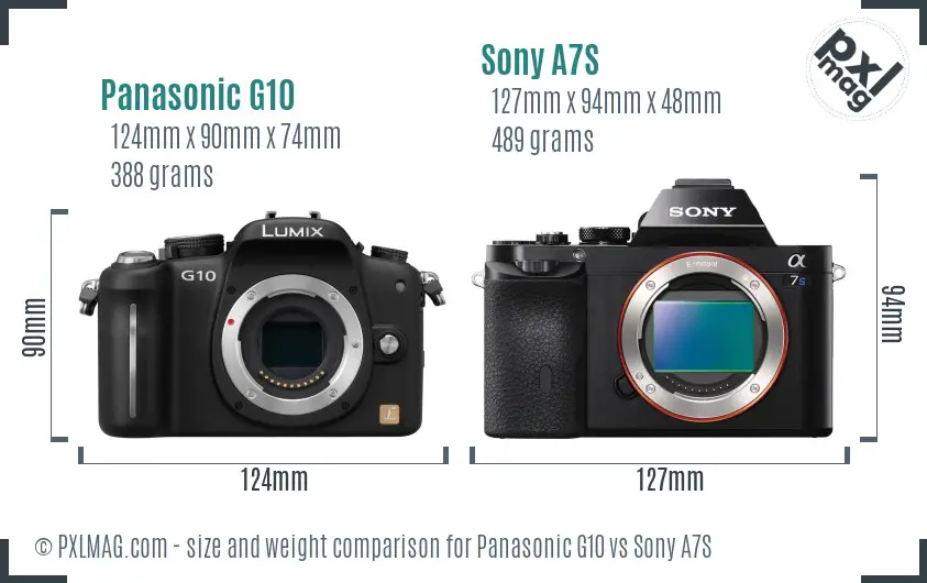 Panasonic G10 vs Sony A7S size comparison