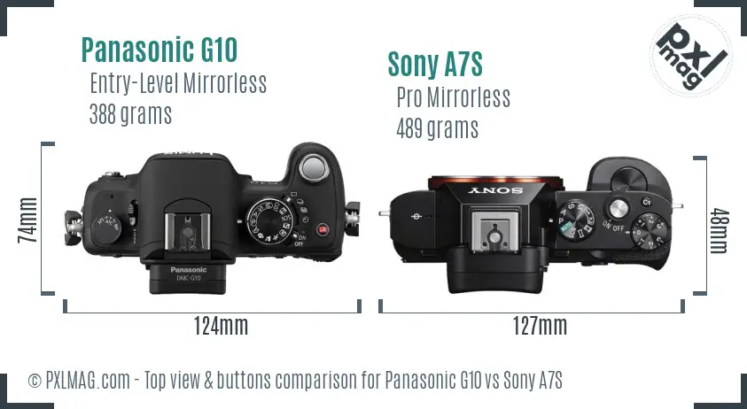 Panasonic G10 vs Sony A7S top view buttons comparison