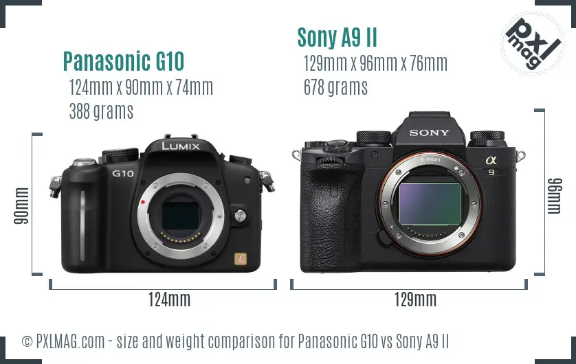 Panasonic G10 vs Sony A9 II size comparison