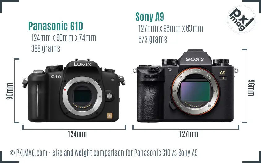 Panasonic G10 vs Sony A9 size comparison Panasonic G10 vs Sony A9 size comparison
