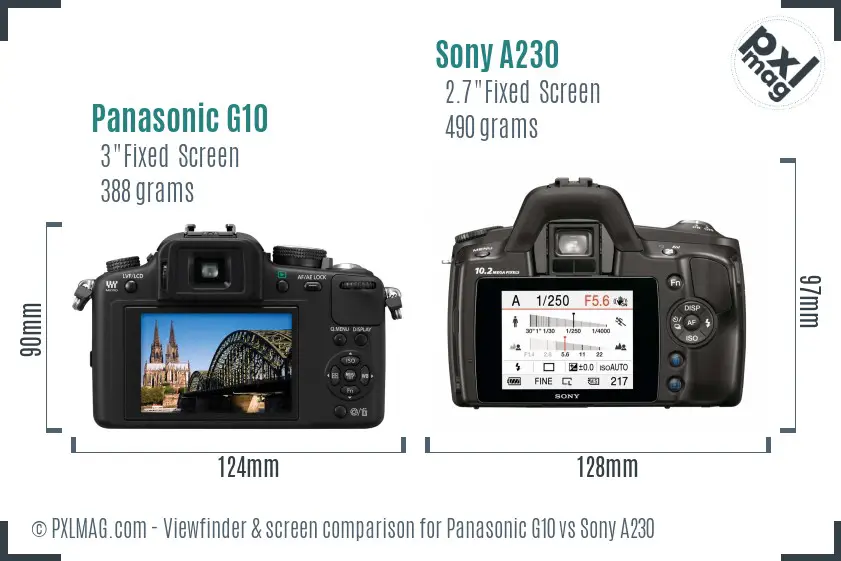 Panasonic G10 vs Sony A230 Screen and Viewfinder comparison