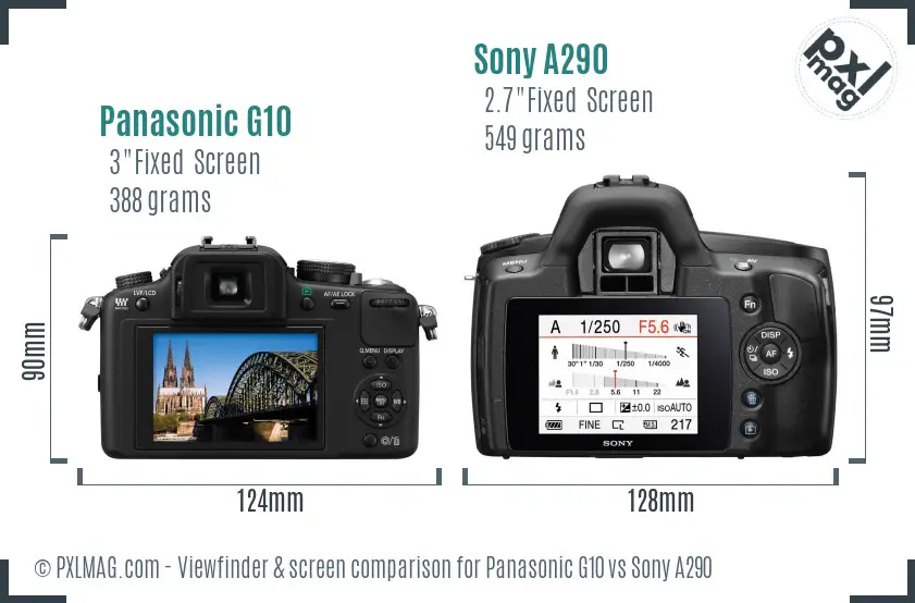 Panasonic G10 vs Sony A290 Screen and Viewfinder comparison