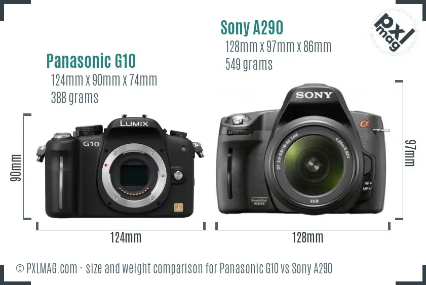 Panasonic G10 vs Sony A290 size comparison
