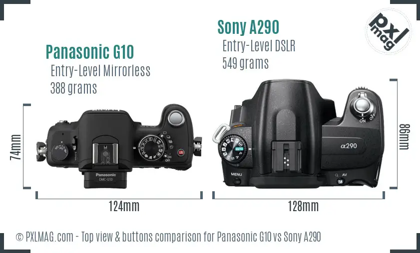 Panasonic G10 vs Sony A290 top view buttons comparison