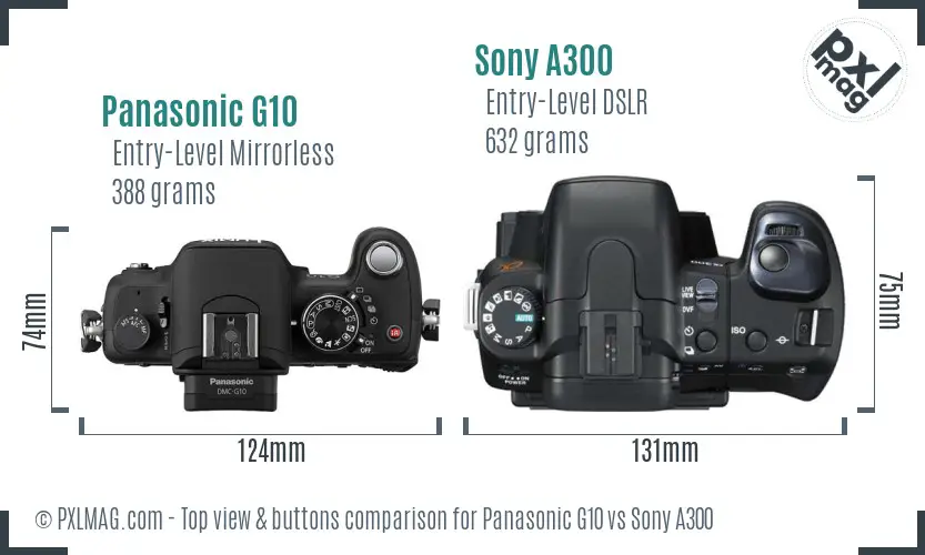 Panasonic G10 vs Sony A300 top view buttons comparison