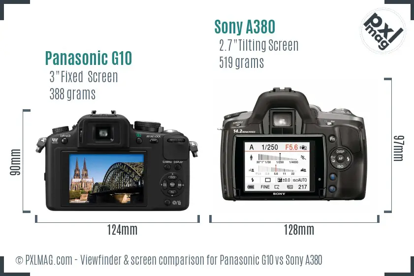Panasonic G10 vs Sony A380 Screen and Viewfinder comparison Panasonic G10 vs Sony A380 Screen and Viewfinder comparison