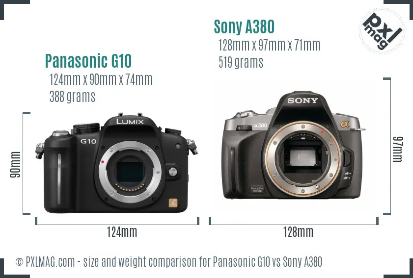 Panasonic G10 vs Sony A380 size comparison Panasonic G10 vs Sony A380 size comparison