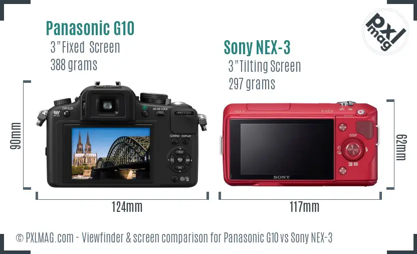 Panasonic G10 vs Sony NEX-3 Screen and Viewfinder comparison