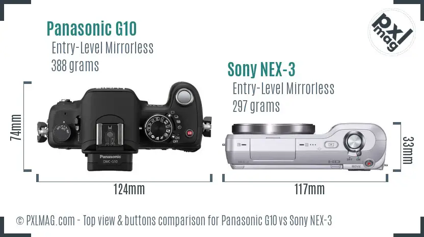 Panasonic G10 vs Sony NEX-3 top view buttons comparison