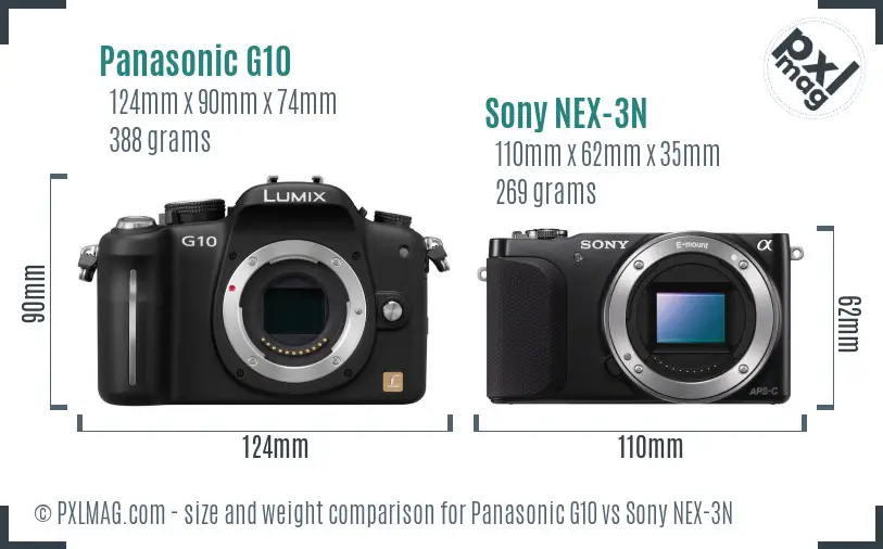 Panasonic G10 vs Sony NEX-3N size comparison