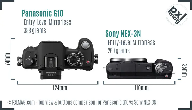Panasonic G10 vs Sony NEX-3N top view buttons comparison