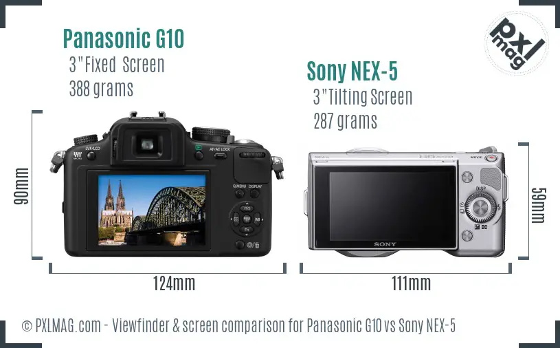 Panasonic G10 vs Sony NEX-5 Screen and Viewfinder comparison