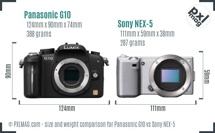 Panasonic G10 vs Sony NEX-5 size comparison