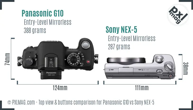 Panasonic G10 vs Sony NEX-5 top view buttons comparison