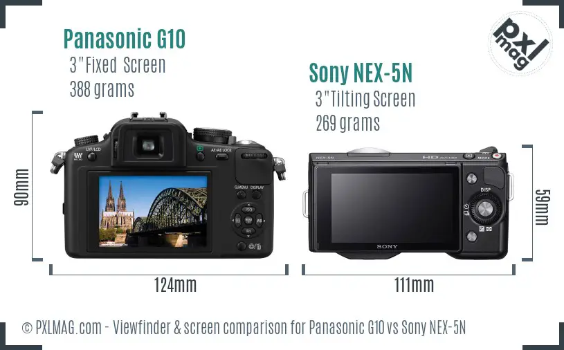 Panasonic G10 vs Sony NEX-5N Screen and Viewfinder comparison