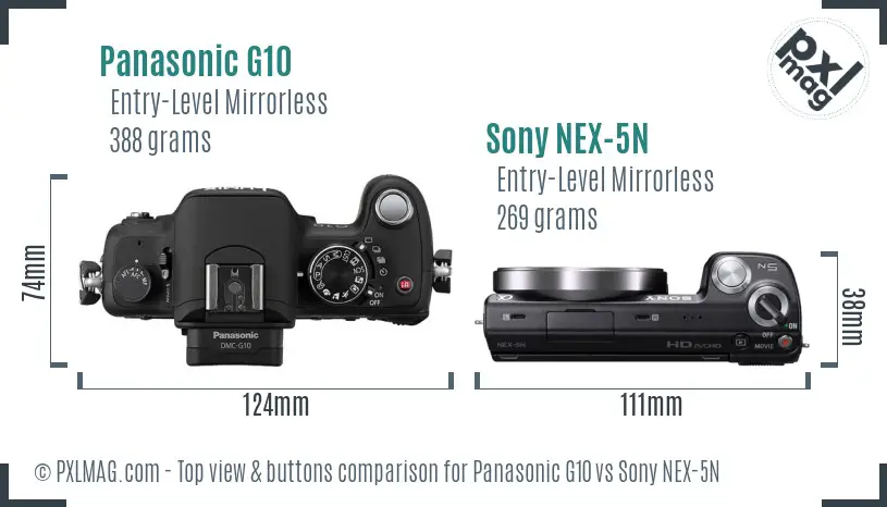Panasonic G10 vs Sony NEX-5N top view buttons comparison