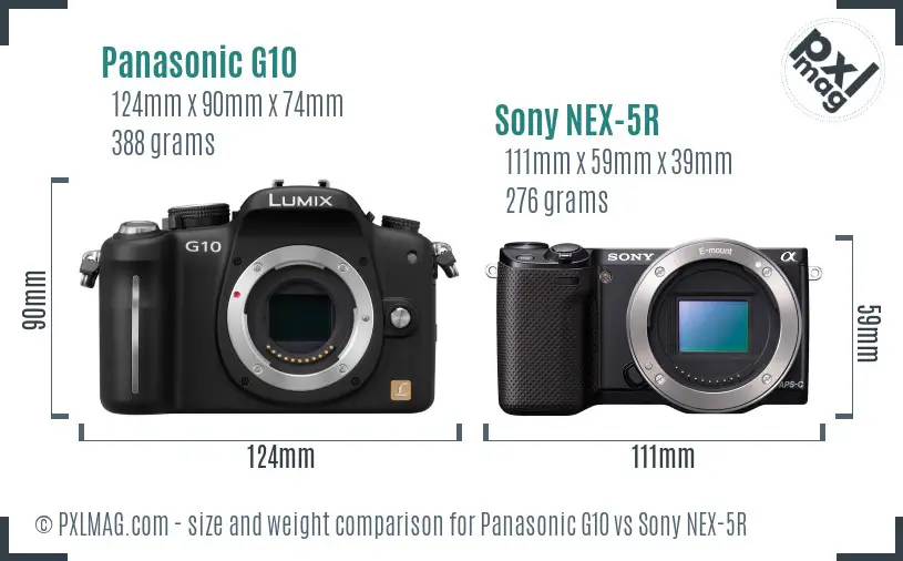 Panasonic G10 vs Sony NEX-5R size comparison