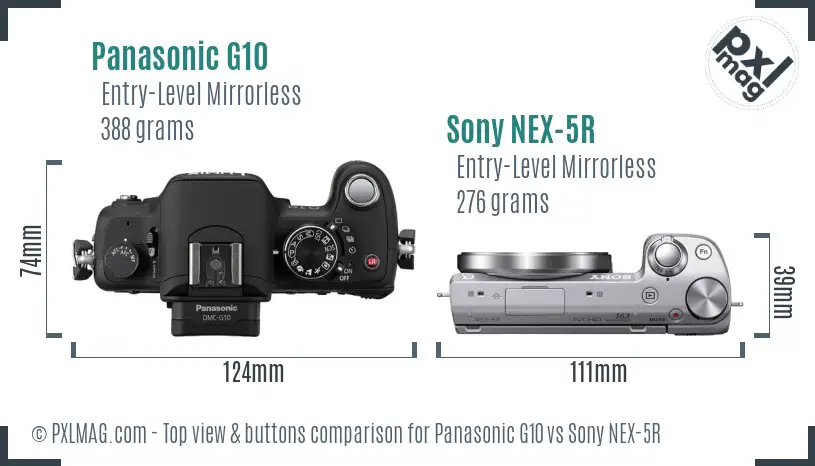 Panasonic G10 vs Sony NEX-5R top view buttons comparison