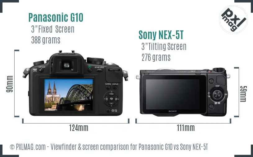 Panasonic G10 vs Sony NEX-5T Screen and Viewfinder comparison