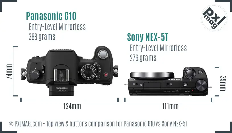 Panasonic G10 vs Sony NEX-5T top view buttons comparison