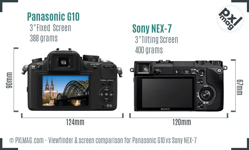 Panasonic G10 vs Sony NEX-7 Screen and Viewfinder comparison