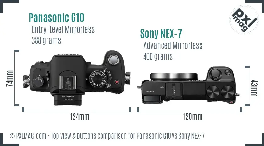 Panasonic G10 vs Sony NEX-7 top view buttons comparison
