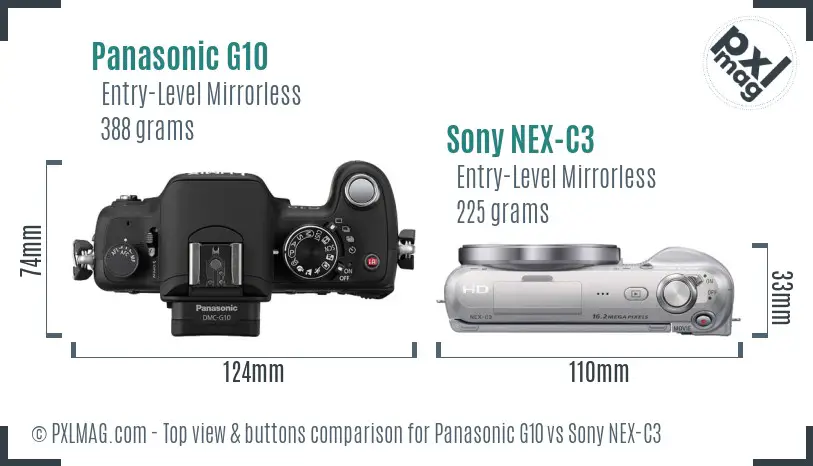 Panasonic G10 vs Sony NEX-C3 top view buttons comparison Panasonic G10 vs Sony NEX-C3 top view buttons comparison